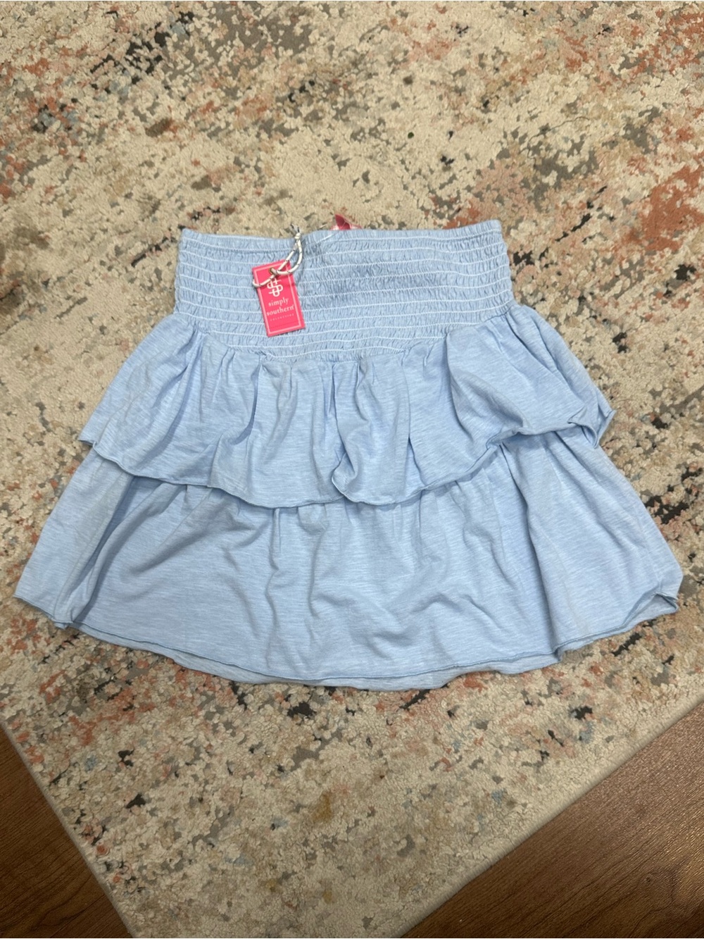 Simply Southern Light Blue Smocked Tiered Mini Skirt